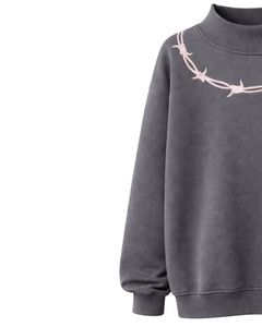Sudadera Oversize de Forro Polar Gris Oscuro para Mujer, Cuello Alto, Estampado Gráfico, Cálida, Informal, de Invierno, Estilo Urbano, Top de Moda - Product Image 3
