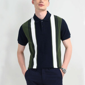 เสื้อโปโลผู้ชาย แขนสั้น คอปก แต่งสีตัดกัน ผ้าถัก สวมใส่สบาย สีเขียว สีกรมท่า - Product Image 1