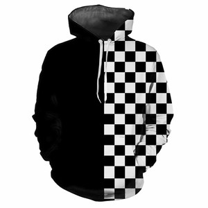 Sudadera con Capucha Unisex, Diseño a Cuadros, Bordada, Corte Holgado, Patrón Geométrico, Estilo Casual, Impresión por Sublimación, 100% Algodón Tejido, para Invierno - Product Image 5