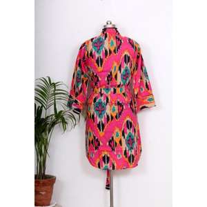 Kimono de Algodón Hecho a Mano en India para Mujer, Camisa Larga con Cinturón, Decoración de Botones, Estilo Étnico, para Playa o Descanso - Product Image 6