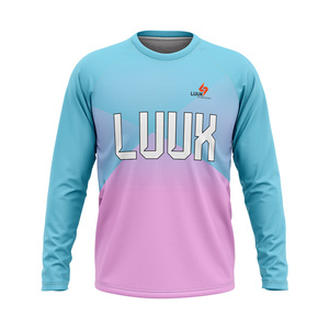 T-shirt de performance à manches longues et col rond pour homme, séchage rapide, imprimé par sublimation, bleu, haut de sport, fourniture directe usine - Product Image 4