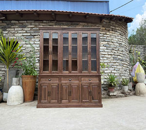 Estantería rústica de madera reciclada marrón, mueble de salón con vitrina para uso doméstico, procedente de Vietnam. - Product Image 1