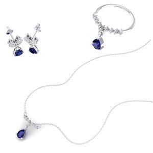 REYES Conjuntos de Joyería de Plata de Ley 925 con Moissanita Más Vendidos para Mujer, Conjuntos de Anillo y Collar con Gema de Zafiro Azul de Lujo - Product Image 2