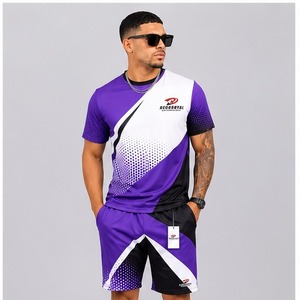 Conjunto de Camiseta y Pantalones Cortos Deportivos para Hombre, Verano, Casual, Transpirable, Secado Rápido, Poliéster/Algodón, Ligero, Liso, Talla Grande - Product Image 1