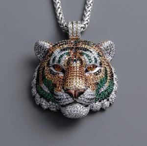 Colgante de Cabeza de Tigre Iced Out con Moissanita, Estilo Hip Hop, Oro 10K 14K, Plata, Lujo, Bling, Estilo Rapper, Colgante de Declaración - Product Image 4
