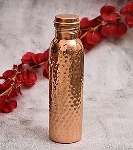 luxury design Hand Painted Peacock Copper Water <b>Bottle</b> with Lid Portable Vintage Travel Flask - Product Image 2