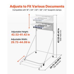 Mobile Blueprint Storage Rack 6 Pack 24 Inch Adjustable Aluminum <b>Clamps</b> Steel <b>Frame</b> with 4 Wheels - Product Image 3