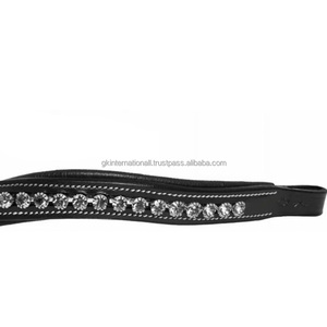 Bandeau de front rembourré en cuir pour cheval, avec une rangée de cristaux intégrée, accessoire d'équitation haut de gamme pour concours. - Product Image 5