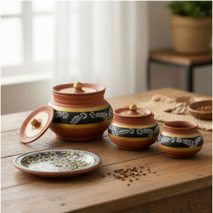Ensemble de pots de rangement en terre cuite peints à la main avec couvercle, capacité 0,5-1L, empilables, écologiques, résistants aux fuites, style campagnard, cadeau d'affaires - Product Image 3
