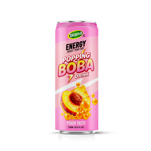 Wana Popping Boba Energy Drink Peach Flavored 320ML Can Ready to Drink 24 Pack - Product Image 1