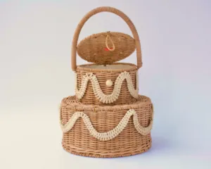 Newest Design Handmade Rattan <b>Basket</b> Cake Bag Vintage <b>Woven</b> Picnic <b>Basket</b> with Lid and Handle for Picnic & Storage - Product Image 4