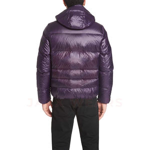 Chaqueta acolchada morada con capucha para hombre, abrigo de invierno con relleno de plumón morado, chaqueta cortavientos para hombre, chaqueta de invierno con capucha y cremallera - Product Image 3