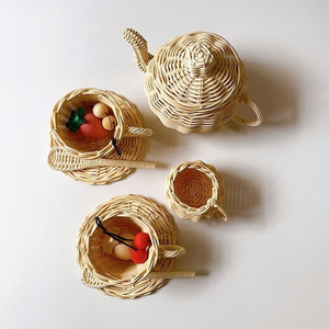 Juguete de cocina para niñas, juego de cocina de ratán hecho a mano, juguetes de imaginación para niños, utensilios de cocina en miniatura - Product Image 3