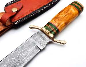 Couteau utilitaire à lame fixe en acier Damas, fabriqué à la main, pour la découpe en extérieur et le barbecue, avec étui en cuir - Product Image 5