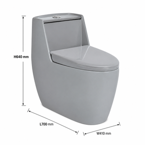 Inodoro de Cerámica Gris de Una Pieza con Acabado Brillante, Montado en el Suelo, Taza Alargada, Tanque Oculto, Estilo Contemporáneo Minimalista para Baño de Villa - Product Image 4