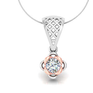 Pendentif en or blanc avec diamant rond taille brillant et accents plaqués or rose pour fiançailles féminines - Product Image 1