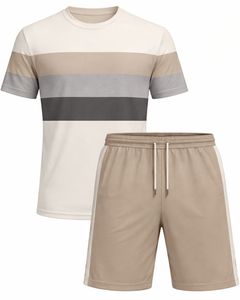 Mens Beige Grey Sports T Shirt And Shorts Set Breathable Quick Dry Gym Wear <b>Athletic</b> Running Training Activewear Outfit Set - Product Image 2