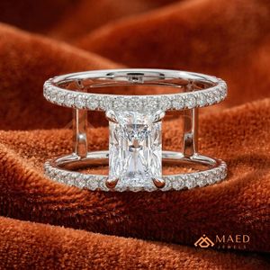 Moissanite <b>Open</b> Band <b>Ring</b> for Women Silver Tone Engagement Wedding Anniversary Jewelry Elegant Daily Wear Style - Product Image 1