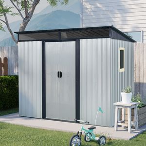 Abri de jardin en métal blanc et noir de 8 pi x 6 pi avec fenêtre et plaque transparente pour jardin ou pelouse - Product Image 1