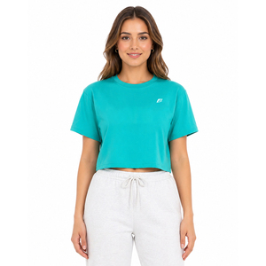 Women's Cropped T-Shirt Solid Color Short Sleeve Crew Neck Knitted Cotton Casual women's shirt <b>Top</b> Spring Summer Wear USA - Product Image 2