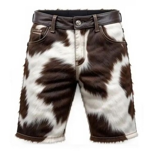 High Quality <b>Men</b> Premium Western Cowboy <b>Hair</b> On Cowhide Leather Shorts Designer Luxury Streetwear Genuine Leather Shorts - Product Image 1