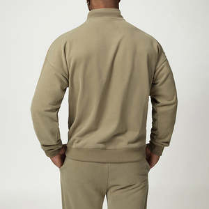 <b>Men's</b> Khaki Half-<b>Zip</b> Cotton Eco-Friendly Tracksuit Solid Color Casual Sweatshirt Pants Set Side <b>Pockets</b> Regular Fit Winter Wear - Product Image 2