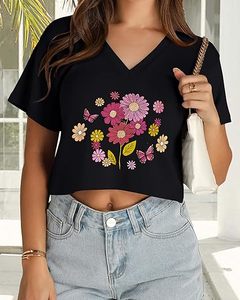 Camisetas Cortas de Alta Calidad para Mujer, Camisetas Básicas de Verano con Cuello en V - Product Image 4