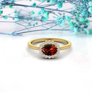 Hot Selling Mozambique Garnet <b>Ring</b> 7x5mm Oval Cut Gemstone with Diamond Halo <b>Ring</b> in 14K Fine Gold OEM/ODM Wholesale Supplier - Product Image 6