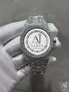 AARVA JEWELS นาฬิกาเพชรหรูหราสำหรับผู้ชาย ตัวเรือนสแตนเลส 41 มม. อะนาล็อกควอตซ์ กันน้ำ 10 บาร์ น้ำหนักเบา - Product Image 1