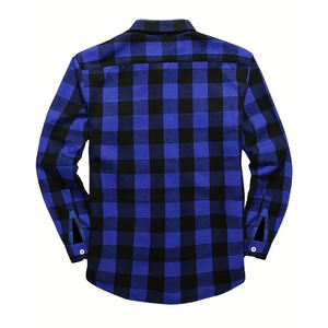 Best Quality Men's Blue Black Box Flannel Shirt Knitted Breathable Eco-Friendly Casual Long Sleeve <b>Button</b> <b>Turn</b> Collar Streetwear - Product Image 5