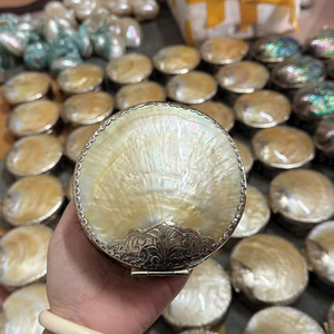 Handcrafted <b>Abalone</b> & Scallop <b>Shell</b> Jewelry Box | Oval Vintage Mother of Pearl Case | Iridescent Rainbow Shimmer Home Decor - Product Image 2