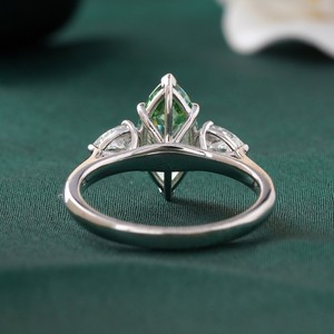 Fancy Vivid Green Marquise Cut Lab Grown Diamond <b>Ring</b> with Prong Setting 14K <b>Gold</b> Unique Statement Color - Product Image 4
