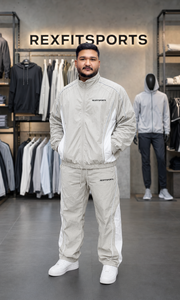 REXFIT SPORTS 2026 Custom Unisex Stone Grey <b>Nylon</b> Tracksuit Full Zip Jacket <b>Jogger</b> Pants Set Private Label Sportswear Manufactur - Product Image 6