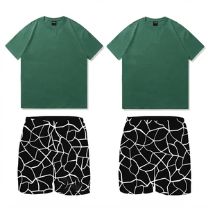 <b>Men's</b> White Short Sleeve T-<b>Shirt</b> With Black Geometric Pattern Shorts Set Casual Regular Fit Cotton Jersey Breathable O-Neck - Product Image 3