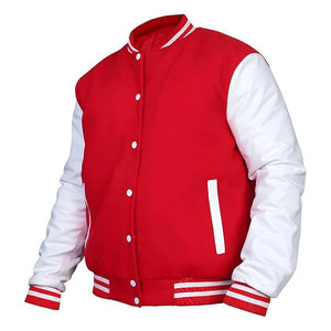 Blousons universitaires d'hiver pour hommes, style Letterman, Baseball, College, Bomber, avec col montant, corps en laine de qualité supérieure et manches en cuir véritable, classiques - Product Image 1