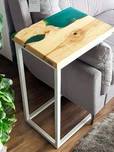 Round Wood <b>Resin</b> Side <b>Table</b> With Natural River Pattern Artistic <b>Epoxy</b> Finish Handmade Home Decor Accent Piece - Product Image 6