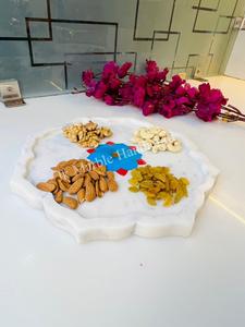 Plateau en marbre blanc fait main avec un motif floral, de bonne qualité, décoration d'intérieur, plateau de service pour aliments et fruits secs - Product Image 2