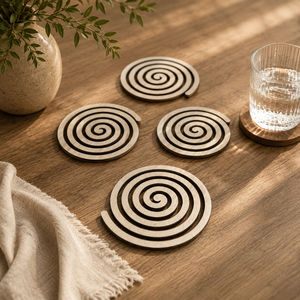 Spiral Laser Cut Solid Wood Coaster Handcrafted Heat Resistant Drink Mat Modern <b>Table</b> <b>Protector</b> Coffee Tea Cup Holder Home Decor - Product Image 1