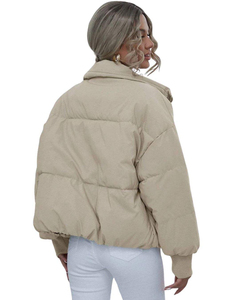 Women Winter Puffer <b>Jacket</b> Stand <b>Collar</b> Quilted Bubble Coat Full Zip Warm Casual Beige Outerwear Fashion <b>Jacket</b> - Product Image 2