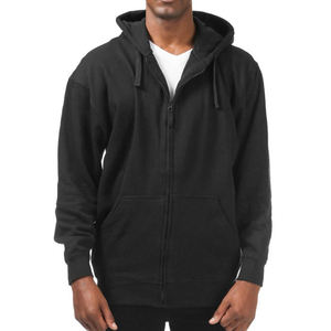 Sweat-shirt à capuche noir pour homme, coupe classique, couleur unie, fermeture éclair, décontracté, en coton, pour l'automne - Product Image 1