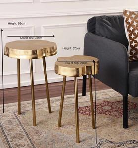 Modern <b>Gold</b> Metal Side <b>Tables</b> with Scalloped Tops Contemporary Living Room Accent Furniture - Product Image 2
