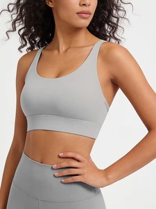 Female Dual Strap T Back Active Bra Soft <b>Compression</b> Fitness <b>Top</b> Wide Underband Removable Cups Athleisure Apparel Factory Base - Product Image 1