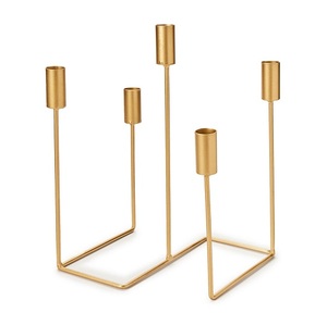 Portavelas de hierro dorado para decoración navideña del hogar, venta al por mayor, portavelas de estilo europeo S/2, candelabros cónicos de Metal - Product Image 2