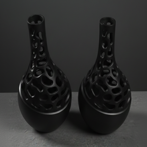 Juego de jarrones de flores modernos de aluminio fundido negro mate, diseño escultural abstracto con textura de coral hueca para decoración artística del hogar. - Product Image 1