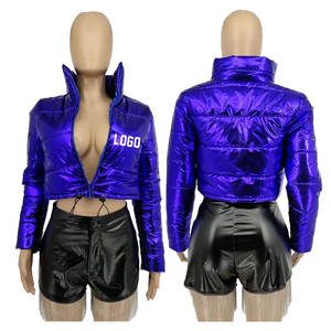 Vêtements d'hiver sur mesure pour femmes, veste courte en PU à col montant, veste matelassée en duvet pour femmes, hiver - Product Image 1