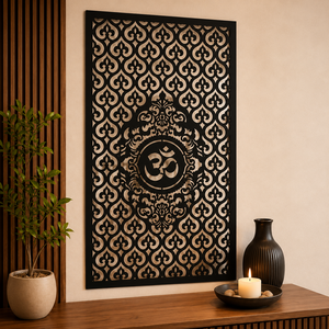 Panel de Arte Metálico Moderno Om, Decoración de Pared Metálica Cortada con Láser para Sala de Estar, Dormitorio, Templo, Oficina, Entrada, Hogar, Hotel - Product Image 1