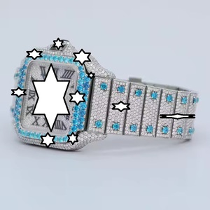 New Design Handmade Luxury Stainless Steel <b>Mechanical</b> Square Case Push Button Clasp Blue Moissanite <b>Watch</b> - Product Image 3