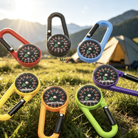 Mini boussole porte-clés mousqueton, boussole portable légère en plastique à clipser sur sac à dos, outil de navigation de poche pour le camping et la randonnée