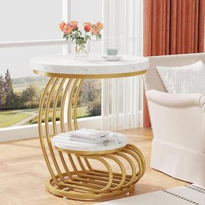 Modern Durable Marble Top Metal Frame Coffee <b>Table</b> <b>with</b> Storage <b>Shelf</b> for Living Room - Product Image 1