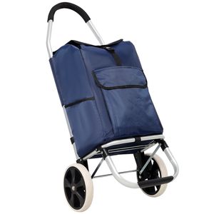 Carrello della spesa pieghevole nero con ruote e borsa rimovibile in tessuto Oxford impermeabile blu - per un shopping pratico - Product Image 6